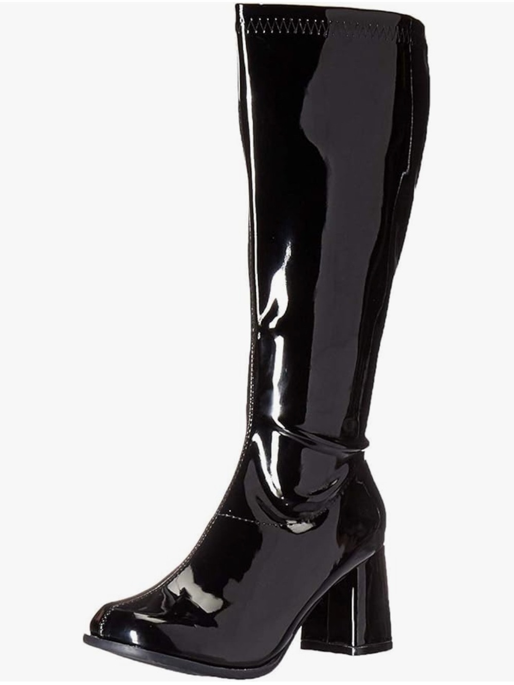 Ellie Black Patent Knee High Block Heel Boots